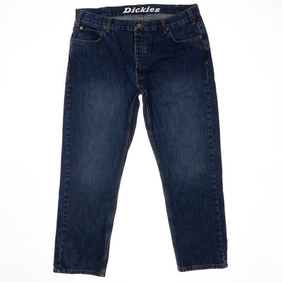 Dickies Regular Fit Button Fly Mens Jeans Size 38x30 Actual 36x27.5 Blue Cotton - Picture 1 of 13